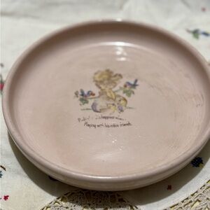Vintage Pink Ceramic Plate with Bear Design